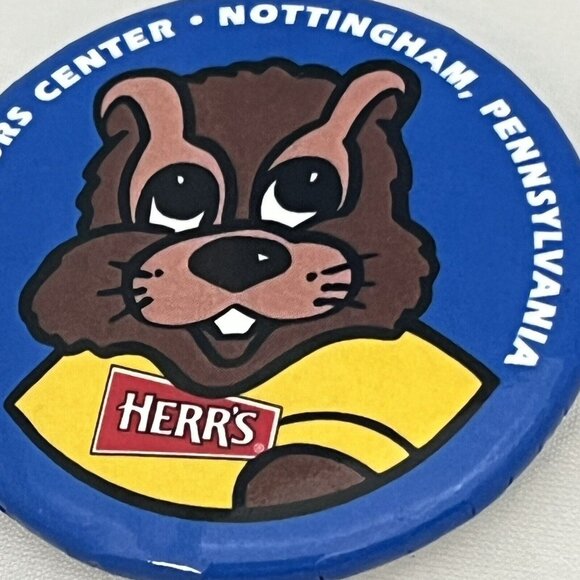 Herr’s Snacks Visitors Center Chipper Chipmunk Mascot Pin Button Nottingham PA - Picture 3 of 11